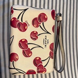 Coach Cherry Pattern Wristlet in Cream and Red